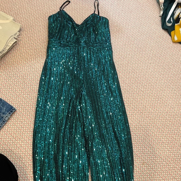 Saylor green sequin jumpsuit - Picture 2 of 4